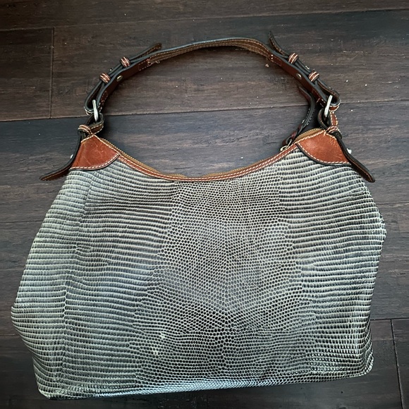 Dooney & Bourke Snake / Lizard Leather Embossed Hobo Bag Satchel Brown Gray - Picture 3 of 7